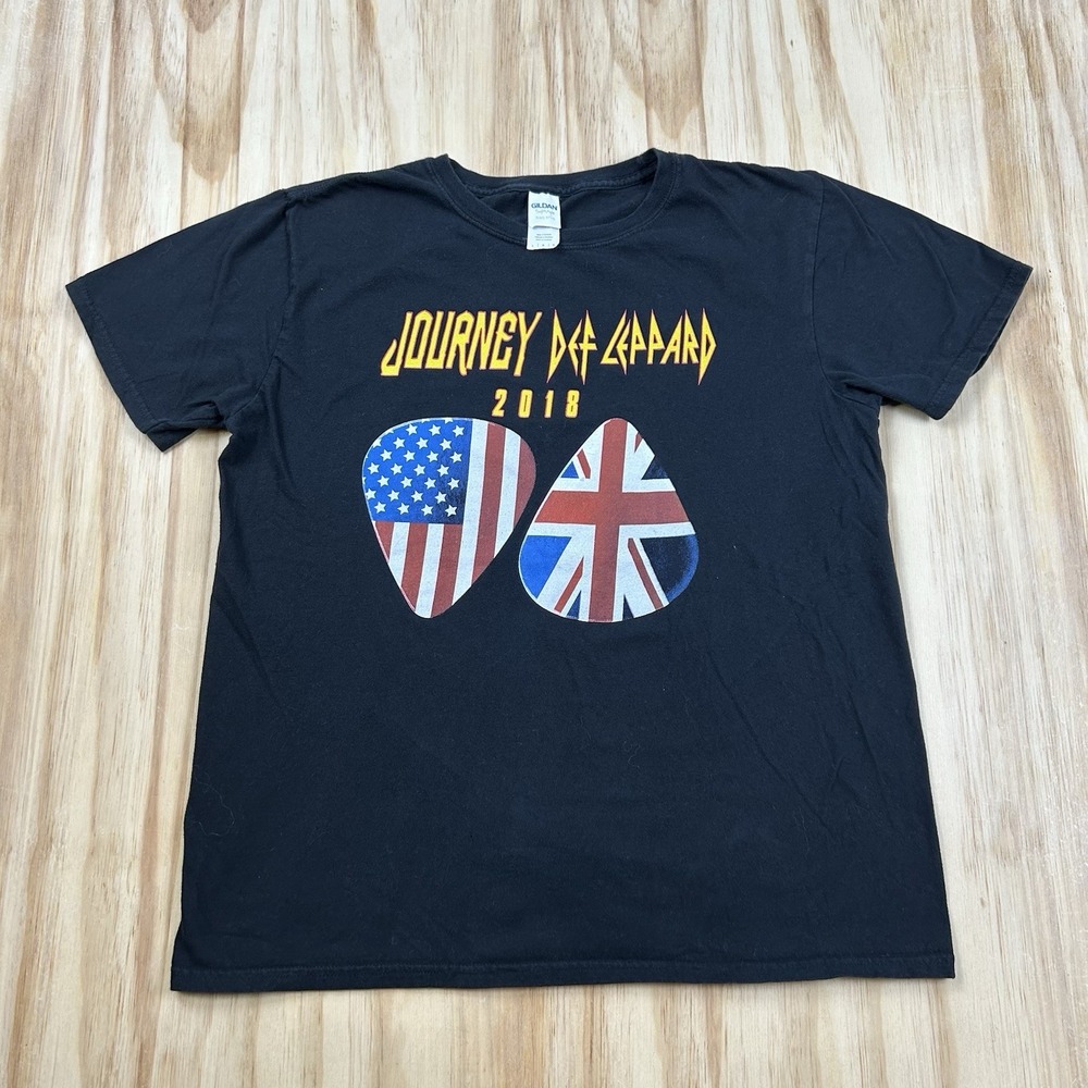 Journey Def Leppard 2018 Tour Womens L Black Rock Band Concert T-Shirt Flaw